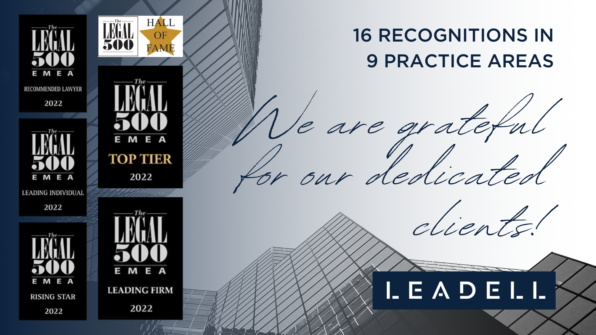 Gratitude to our clients for good feedbacks that has resulted in 16 high evalutations evaluations for LEADELL team in Baltics at the latest edition of Legal 500